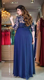 Plus Size A-Line Scoop Neck Long Chiffon Prom Dresses With Appliques Long Sleeves RJS445 Rjerdress