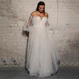 Plus Size A-Line Sweetheart Puff Sleeves Ruched Backless Bohemian Beach Wedding Dress Bridal Gown Rjerdress