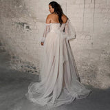 Plus Size A-Line Sweetheart Puff Sleeves Ruched Backless Bohemian Beach Wedding Dress Bridal Gown Rjerdress