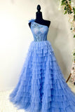 Plus Size Ball Gown Lace One Shoulder Multi-Tiered  Prom Dress with Ruffles Rjerdress