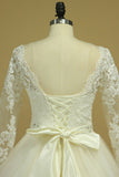 Plus Size Bateau Bridal Dresses 3/4 Length Sleeve With Applique Tulle Rjerdress