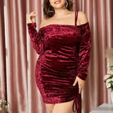 Plus Size Bodycon Off The Shoulder Velvet Short/Mini Prom Cocktail Dresses Rjerdress