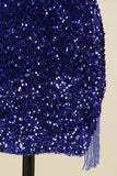 Plus Size Bodycon Sequins Spaghetti Straps Short Prom Homecoming Dresses with Fringes Rjerdress