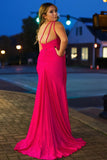 Plus Size Fuchsia Mermaid One Shoulder Long Prom Dress with Slit Rjerdress