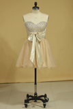 Plus Size Hoco Dresses A Line Short/Mini Sweetheart With Beads And Bow Knot