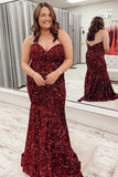 Plus Size Mermaid Red Sequin Feather Off the Shoulder Trumpet Long Prom Dress Rjerdress