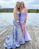 Plus Size Mermaid Strapless Sequins Split Long Prom Dresses