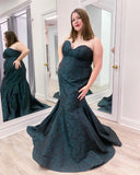 Plus Size Mermaid Sweetheart Dark Green Lace Prom Dresses