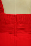 Plus Size One Shoulder Bridesmaid Dresses  Ruffled Bodice A-Line Chiffon Red Rjerdress