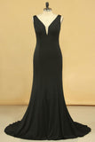 Plus Size Party Dresses V-Neck Mermaid Court Train Spandex V-Back With Zipper Black Rjerdress