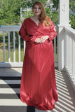 Plus Size Red Long Sleeve Satin V Neck Prom Dress With Split Rjerdress