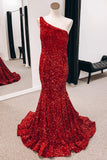 Plus Size Red Sequin One Shoulder Mermaid Long Prom Dress Rjerdress