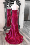 Plus Size Sequin Feather Strapless Mermaid Long Prom Dress with Slit Rjerdress
