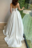 Plus Size Spaghetti Straps V Neckline A-Line Lace & Satin Wedding Dress With Appliques Rjerdress