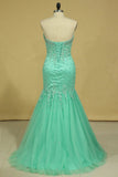 Plus Size Sweetheart Party Dresses Mermaid/Trumpet Floor Length Beaded Bodice Tulle Rjerdress