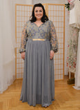 Plus Size V Neck Long Sleeves Floor Length Mother Of The Bride Dresses