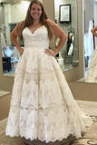 Plus Sizes Ivory Lace Open Back Long Modest Wedding Dresses Bride Dresses