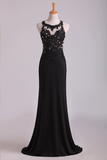 Popular Black Scoop Sheath/Column Party Dresses With Beading And Applique Rjerdress