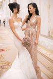 Popular Cheap V-Neck Sequin Long Bridesmaid Dresses Rjerdress