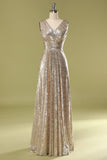 Popular Cheap V-Neck Sequin Long Bridesmaid Dresses Rjerdress