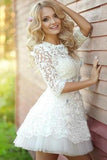 Popular Half Sleeve Lace See Through Cute Homecoming Short Cocktail Dress RJS86