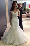 Popular Off The Shoulder Mermaid/Trumpet Wedding Dresses With Ruffles Lace Up Rjerdress