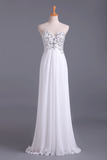 Popular Party Dresses Sweetheart Chiffon With Beading Floor Length White Rjerdress
