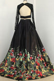 Pretty 2 Pieces Long Sleeves Open Back Black Lace Satin Wedding Guest Dresses Rjerdress