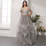Pretty A Line Off The Shoulder Tulle Floor Length Prom Dress