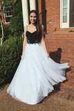 Pretty A-line Black and White Sweetheart Neck Long prom Dress RJS421