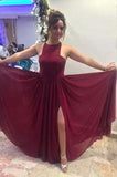 Pretty Burgundy Halter Sleeveless Long Chiffon Prom Dresses Open Back Prom Dresses RJS135 Rjerdress