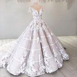Pretty Flowers Scoop Quinceanera Dresses Ball Gown Long Backless Wedding Gowns Rjerdress