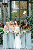 Pretty High Low Sweetheart Long Simple Mint Bridesmaid Dresses