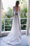 Pretty Long Open Back Half Sleeves Elegant Prom Dresses Wedding Dresses Rjerdress