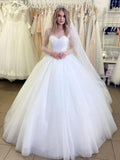 Pretty Long Sleeve Lace Up White Ball Gown Beading Princess Dresses Wedding Dresses