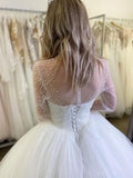 Pretty Long Sleeve Lace Up White Ball Gown Beading Princess Dresses Wedding Dresses Rjerdress