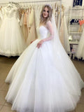 Pretty Long Sleeve Lace Up White Ball Gown Beading Princess Dresses Wedding Dresses Rjerdress