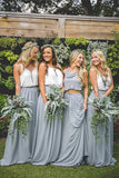Pretty Lovely White And Gray Long A-Line 2 Pieces Simple Bridesmaid Dresses Rjerdress