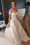 Pretty Of The Shoulder Lace Satin Long Wedding Dresses Wedding Gowns Rjerdress