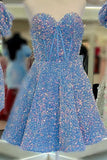 Pretty Sequin Sweetheart Short Homecoming Dress Cute Strapless Dress For Teens RJS395 Rjerdress