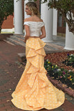 Pretty Two Piece Ivroy And Yellow Long Mermaid Modest Prom Dresses Prom Gowns Rjerdress