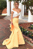 Pretty Two Piece Ivroy And Yellow Long Mermaid Modest Prom Dresses Prom Gowns Rjerdress
