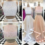 Pretty Two Pieces Beading Tulle Prom Dresses Beads Prom Gowns Cheap Prom Dress RJS545