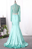 Pretty Two Pieces High Neck Long Sleeve Lace Prom Dress Sexy Mermaid Prom Dresses RJS682 Rjerdress