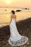 Princess A-Line Halter Belt Sleeveless Long Lace Sweetheart Beach Wedding Dresses RJS561