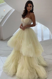 Princess A Line Spaghetti Straps Layers Tulle Prom Dresses, Unique Formal Dress Rjerdress