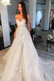 Princess A Line Sweetheart Tulle Lace Applique Ivory Wedding Dress Long Bride Dresses