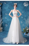 Princess A Line Sweetheart Tulle Lace Applique Wedding Dress Long Bride  Dresses