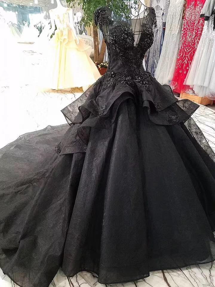 ball gown prom dresses with sleeves,Black Formal Dress with Lace,Princess  Prom Dress with Train · bridesdayprom · Online Store Powered by Storenvy