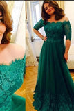 Princess Green Lace Short Sleeve A Line Tulle Vintage Plus Size Evening Formal Dresses RJS689 Rjerdress